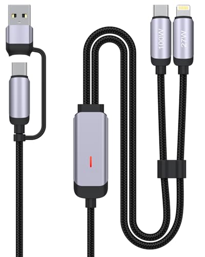 100W Multi USB Charging Cable, USB C and Lightning Cable 2-in-1, 5A USB C/A Nylon Braided Multi Charger Adapter Cord with LED Indicator for iPhone 17 16 15 14 13, iPad, Galaxy, Note, Macbook - Black - style: 4-in-1 6FT