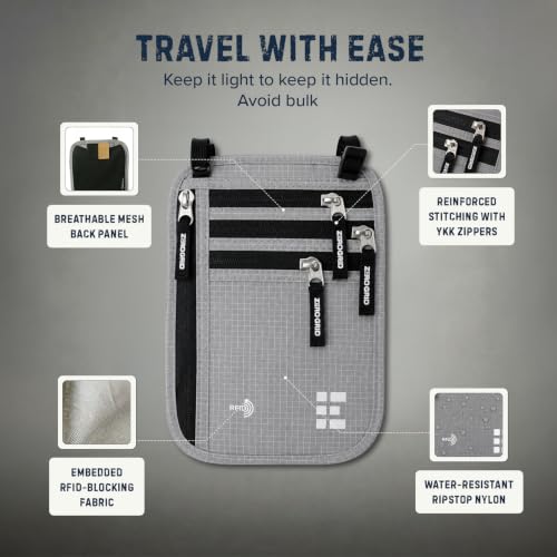 Zero Grid RFID Travel Neck Wallet, Extra Large Passport Holder, Light Grey - color: Light Grey, size: Family