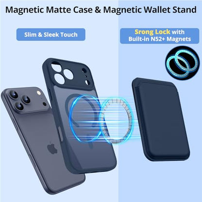 for iPhone 17 Pro Max Case w/Detachable MagSafe Wallet-Blue | RFID Blocking Card Holder&Kickstand, Military-Grade Drop & Raised Camera Protection for Travel & Commute - color: Blue