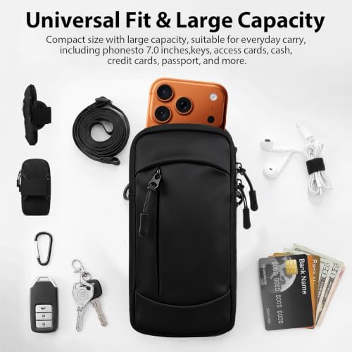 Waterproof Cell Phone Crossbody Bag with Arm Band, Removable Shoulder Strap Phone Holder Pouch for iPhone Android Up to 7'', for Running Hiking Travel Workout