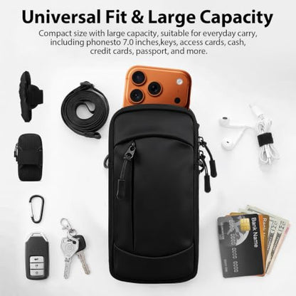 Waterproof Cell Phone Crossbody Bag with Arm Band, Removable Shoulder Strap Phone Holder Pouch for iPhone Android Up to 7'', for Running Hiking Travel Workout