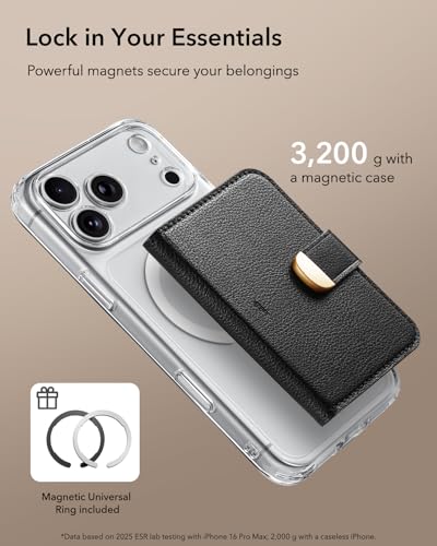 ESR Aura Clutch for MagSafe Wallet for Women, 5 Card Holder, RFID Blocking | MagSafe Sticker Included, Magnetic Wallet Stand for iPhone 17 Pro Max 17e 16 15 14 13 12 Series, Select Samsung Galaxy, Black - color: Black