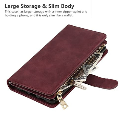 iCoverCase for Samsung Galaxy S23 Wallet Case with Card Holder, Kickstand Feature PU Leather Case with Adjustable Crossbody Lanyard Magnetic Clasp Zipper Pocket Flip Cover (Claret) - color: Claret, size: Galaxy S23