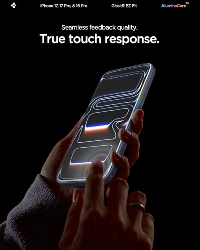 Spigen GlasTR EZ FIT Screen Protector for iPhone 17 Pro, 17, 16 Pro | AluminaCore Aluminum-enhanced 10H+ tempered glass, Auto-align tray, 100% clarity, Original touch, Case-friendly, 2Pack - size: iPhone 17 Pro / iPhone 17 / iPhone 16 Pro