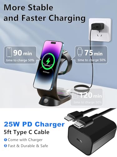 3 in 1 Wireless Charging Station, 15W Fast Magnetic Wireless Charger - color: Black