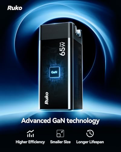 Ruko 65W USB C Charger with Cable, 3-Port GaN Fast Charger - size: Charger with Cable