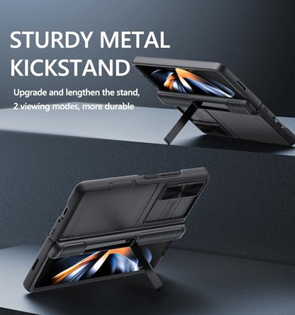 GBEE for Samsung Galaxy Z Fold 4 Case with Card Holder & Kickstand, Black - color: Black