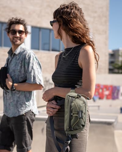 WATERFLY Small Fanny Pack RFID Blocking Travel Hiking Crossbody Waist Bag | Anti-theft design, Water resistant, Lockable zipper, Hidden rear pocket, Lightweight hip belt bag, EDC Running, Cycling, Gym - color: Gray-Green
