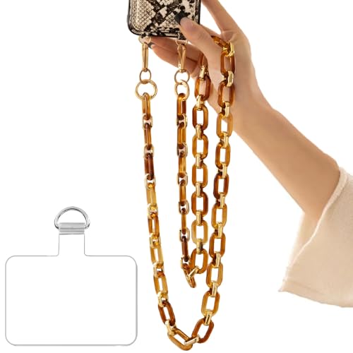Phone Crossbody Chain Cell Phone Lanyard,Acrylic Shouder Strap Universal Cellphone Chain Strap with Tether Patches Compatible with Most Phones Bag Purse - color: K
