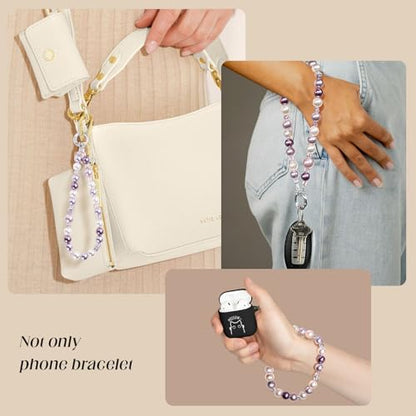 pcgaga Pearl Beaded Phone Charm, Phone Wrist Strap, Handmade Bracelet Straps, Anti-Lost Lanyard Wrist Chain for Airpods Women Girls Gift - color: Purple Dream