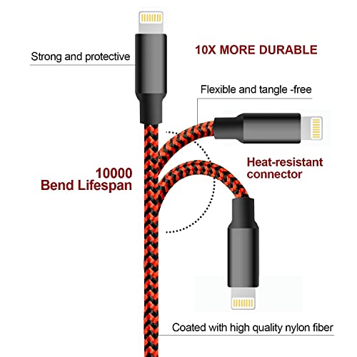 USB to Lightning Cable, 5 Pack iPhone Charger Fast Charging Cord (BlackRed) - color: Black Red, style: USB-A to L
