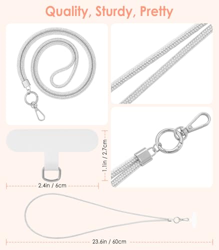 MoKo Universal Phone Lanyard, Metal Cell Phone Chain Crossbody Strap Anti-Theft Detachable Women Cellphone Lanyards Around The Neck with Patches for iPhone, Most Smartphones - Bright Silver - color: Bright Silver