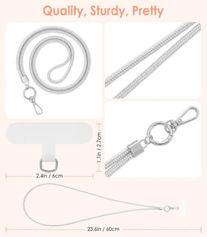 MoKo Universal Phone Lanyard, Metal Cell Phone Chain Crossbody Strap Anti-Theft Detachable Women Cellphone Lanyards Around The Neck with Patches for iPhone, Most Smartphones - Bright Silver - color: Bright Silver