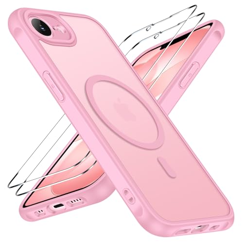 ivoler 3-in-1 Magnetic Case for iPhone 17e/16e 6.1'' with 2 Pack Screen Protector, [MagSafe Compatible] [Military Grade Drop Protection] Slim Translucent Shockproof Phone Cover- Pink - color: Pink, size: iPhone 17e/16e 6.1''
