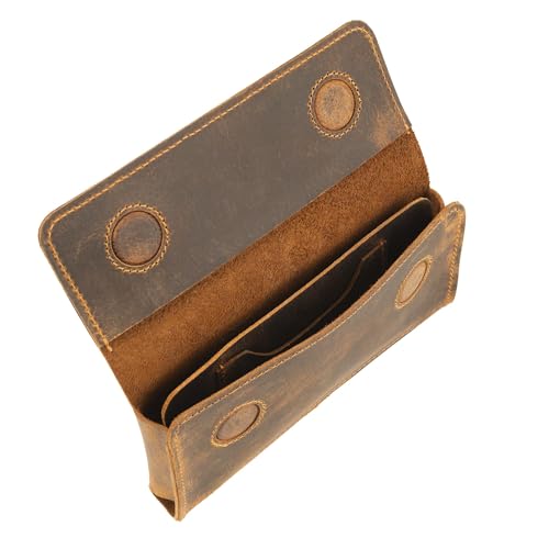 Moonster Leather Phone Holster – Genuine Full-Grain Leather for iPhone 17/16/15/14 Pro Max & Plus, Galaxy S25/S24 Ultra – Slim Belt Clip Phone Pouch with Magnetic Closure, Fits Thick Cases – 7” x 3.5” - color: Brown Horizontal