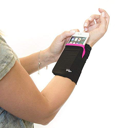 Sprigs Wrist Wallet Running Wristband Pocket for Keys Cards Cash ID Phone - color: Black/Pink