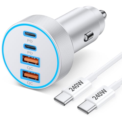 iPhone 18 17 16 Car Charger Fast Charging, 90W 4Port USB C Fast Car Charger - color: White