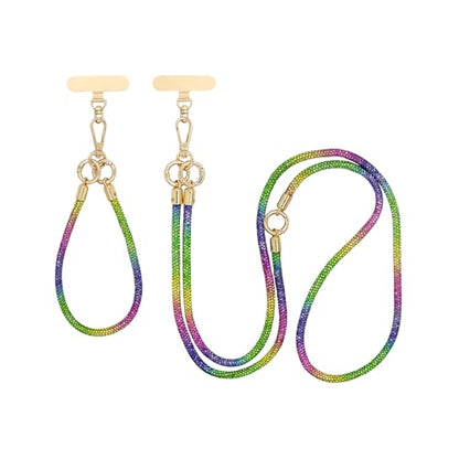 ABJFJE Crystal Phone Lanyard Crossbody & Wrist Strap Phone Strap Crossbody & Wrist Lanyard Anti Theft Phone Strap for Women - color: Rainbow