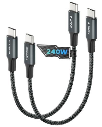 2-Pack 2ft Short 240W USB C to C Cable, Tidy Desktop Fast Charge - color: Grey, size: 2 ft (24 in)