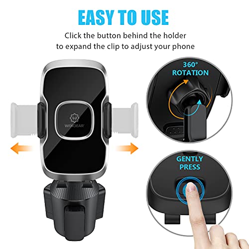 Cup Holder Phone Mount with Adjustable Neck, Cellphone Holder for Car, Upgraded Cup Phone Holder for Car, Compatible with iPhone, Samsung, Google, Expandable Side Arm, Sturdy Base