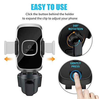 Cup Holder Phone Mount with Adjustable Neck, Cellphone Holder for Car, Upgraded Cup Phone Holder for Car, Compatible with iPhone, Samsung, Google, Expandable Side Arm, Sturdy Base