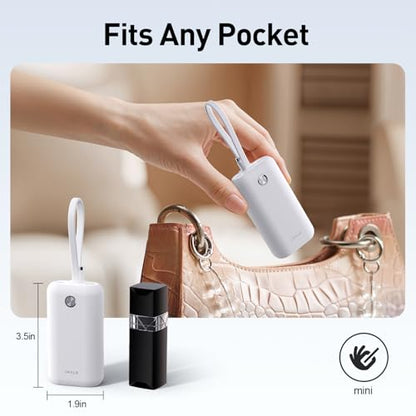 iWALK Mini Portable Charger 10,000mAh, 22.5W USB-C Fast Charging Power Bank with Built-in Cable, Travel Essential Ultra-Small Battery Pack Compatible for iPhone 17/16/16 Pro/15, Samsung, Google, White - color: White 22.5W