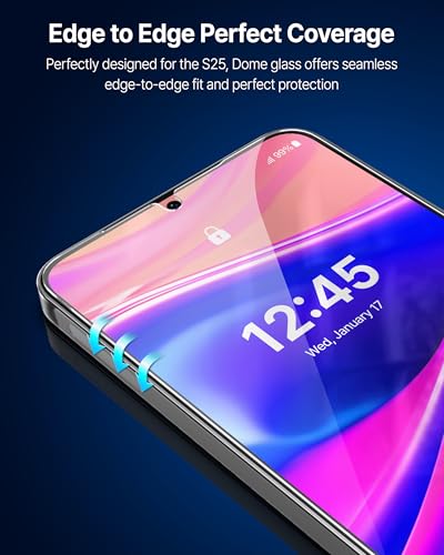 DOME GLASS Whitestone for Samsung Galaxy S25 [Perfect Full Coverage] Tempered Glass Screen Protector with a technical patent [2Pack] - size: S25