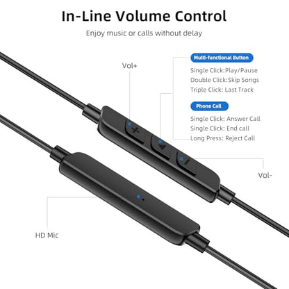 APETOO 3.5mm Open-Ear Headphones with Earhook Mic & Volume Control, 4.9ft