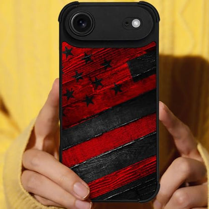 DJSOK Case for iPhone 17 Air,Compatible with MagSafe,Anti-Scratch Shockproof Case,Black Red Wood Grain American Flag - color: Black red wood grain American flag, size: iPhone 17 Air