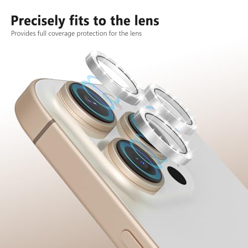 TENOC Camera Lens Protector for iPhone 16 Pro & 16 Pro Max, Silver Glitter - size: iPhone 16 Pro/16 Pro Max