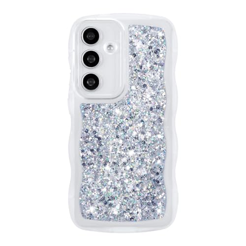 ZTOFERA for Samsung Galaxy A15 4G/5G 6.5"Case with Curly Wavy,Glitter White | Cute Curly Wavy Design Phone Case,Glitter Sequins,Luxury Aesthetic Bling Sparkly,Shockproof Protective - color: Glitter White, size: for Galaxy A15 4G/5G
