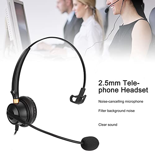 Office Headset, Wired Single Ear Telephone Headphone with Noise Cancelling Microphone for Call Center Business Professionals Black