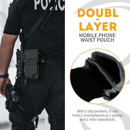 Dual Tactical Phone Pouch Molle Phone Holster Double Capacity Holder Universal Utility EDC Pouch for iPhone 17 Pro Max/17 Pro/16 Pro Max/16 Pro/15 Pro Max/15 - color: Gray-blue
