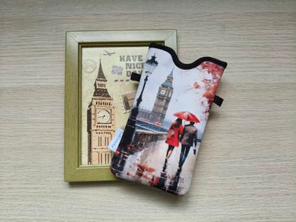 Tainada Neoprene Neck Cell Phone Pouch w/Crossbody Strap (Autumn in London) | For Men/Women; Lightweight cellphone case bag w/ adjustable lanyard; Original design, made in Taiwan; Fits most smartphones - color: Autumn in London