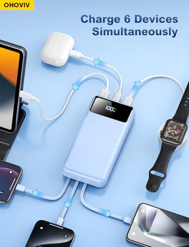 OHOVIV Portable Charger Power Bank 50000mAh,4 Built-in Cables Battery Pack - color: Blue