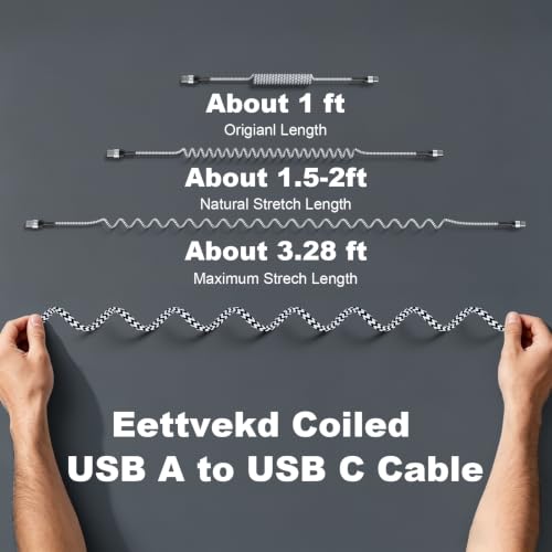 Coiled USB A to USB C Cable[3ft 2Pack],USB C Fast Charge, Car Charger for iPhone 17/16/15/Pro/Pro Max/MacBook and Samsung Galaxy S26/S25/S24/Android Devices,Durable Braid carplay Cable（White） - color: White