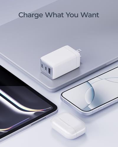 wegear 67W USB C Charger, 3-Port GaN Fast Charging Block with Foldable Plug - color: White