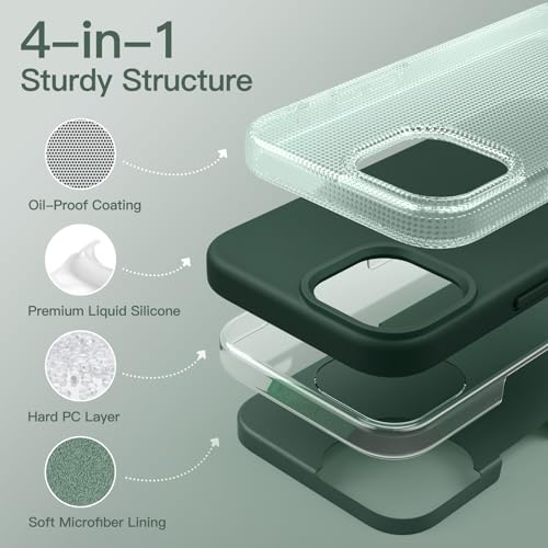 JETech Silicone Case for iPhone 15 Pro, Midnight Green | Silky Soft Touch, Shockproof Protection, Scratch Resistant, Microfiber Lining - color: Midnight Green, size: iPhone 15 Pro