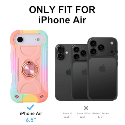 MARKILL Compatible with iPhone Air Case 6.5 Inch 2025 with 360 Degree Rotate Ring Stand, Military Grade Drop Protection Full Body Rugged Protective Case Kids - color: Rainbow Pink, size: iPhone Air 6.5"