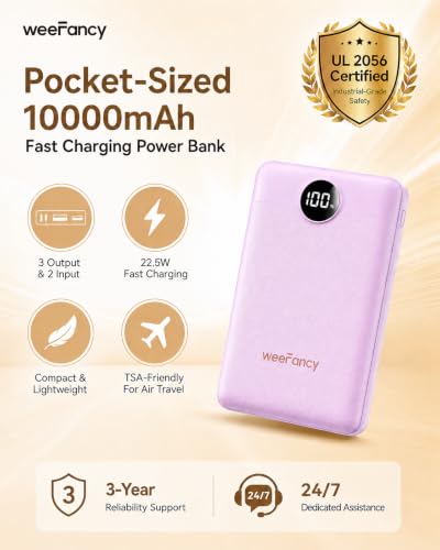 Small Portable Charger 10000mAh 20W Fast Charging Mini Power Bank, Purple - color: Purple