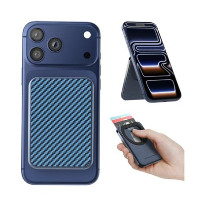 Nillkin FiberMate MagSafe Phone Wallet, RFID Blocking, Adjustable Stand - color: Blue