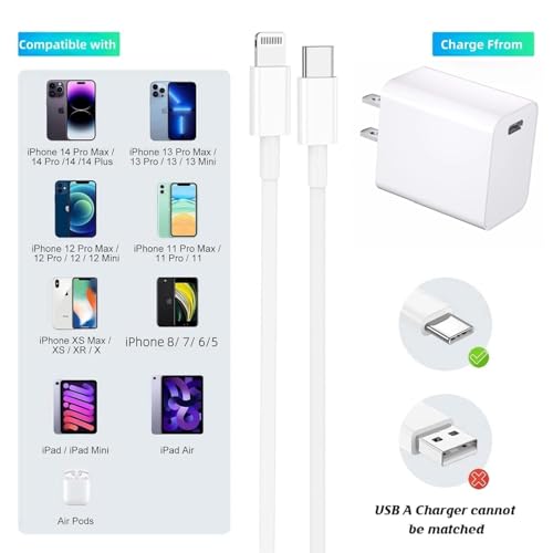 for Extra Long 10FT USB C to Lightning Cable 27W with PD Charger 1 Pack