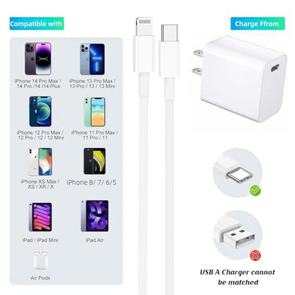 for Extra Long 10FT USB C to Lightning Cable 27W with PD Charger 1 Pack