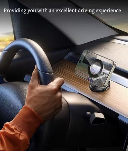 Magnetic Car Phone Mount for Dashboard Windshield - Heavy Duty MagSafe Compatible Holder with 20 N52 Magnets, Long Foldable Arm, 360° Rotation, Suction Cup Base for iPhone & Android
