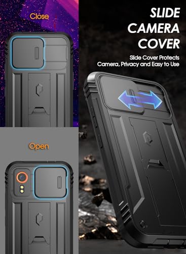 Poetic Revolution Case Compatible with Galaxy Xcover 7 5G, [Slide Camera Cover], [20FT Mil-Grade Drop Tested], Full-Body Military Grade Rugged Dual-Layer Shockproof Cover with Kickstand, Black - size: Galaxy XCover 7