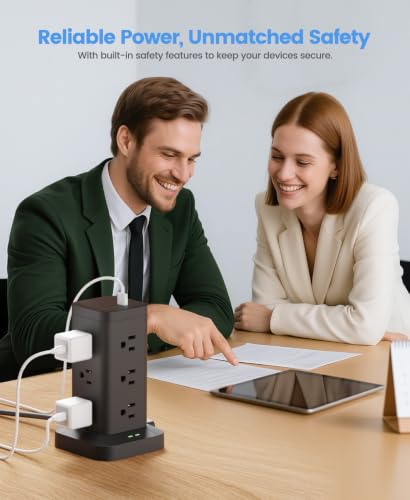 12AC 3USB Power Strip Tower Surge Protector 1800J, 9.8ft, Black, 1 - color: Black, size: 9.8ft