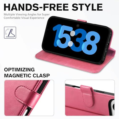 TUCCH Wallet Case for iPhone Air (6.5") 2025, Flip Stand, Hot Pink | RFID Blocking, 4 Card Holders, Kickstand, PU Leather, Shockproof TPU Shell, Magnetic Closure, Protective Folio Cover - color: Hot Pink