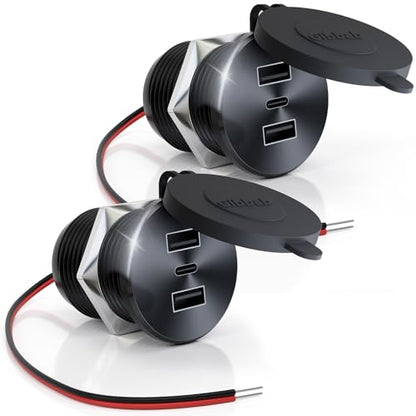 2PCS RV USB Outlet 72W Aluminum Alloy 12V/24V 3 Ports Recessed Mount - color: Deep Black, size: 2P