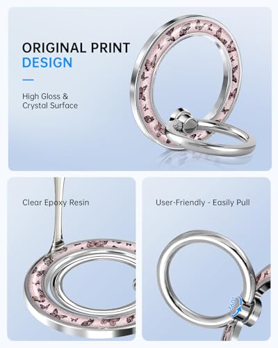 Magnetic Phone Ring, Compatible with MagSafe Phone Grip, Butterfly - color: Pink Butterfly