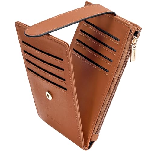 Chelmon Women's RFID Slim Card Holder Wallet | Thin Bifold Multi Card Case with Zipper Coin Pocket Purse for Women(Tan) - color: Tan